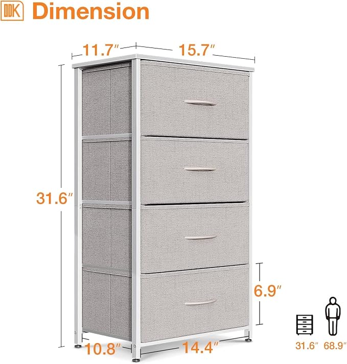 ODK Dresser for Bedroom with 4 Storage Drawers, Small Dresser Chest of Fabric - Image 3