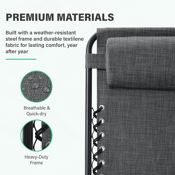 JEAREY Oversized Zero Gravity Lounge Chairs Set of 2, Adjustable Steel Mesh - Image 4