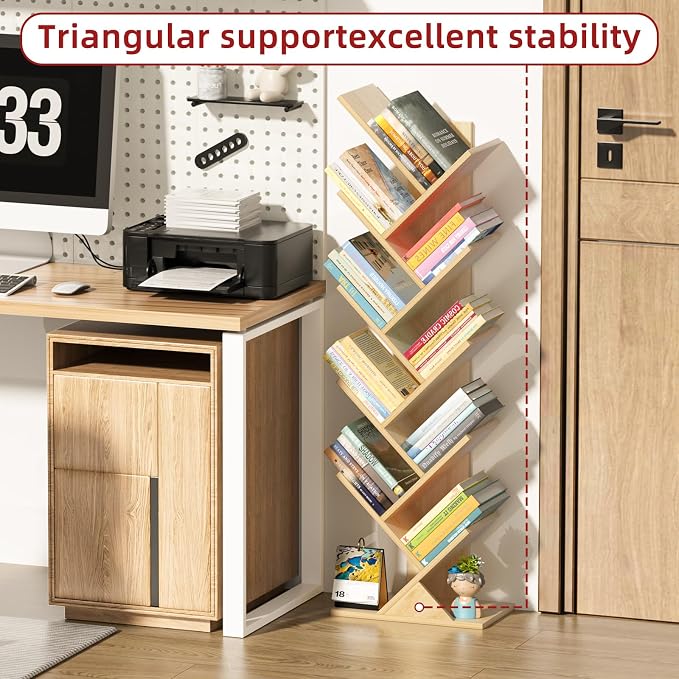 SHEEPAM 10 Tier Tree Book Shelf, Floor Standing Wood Bookshelf - Image 5