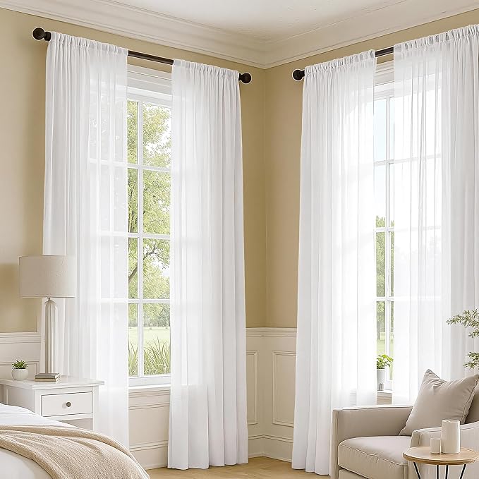 MIULEE 4 Panels White Extra Wide Sheer Curtains 59 x 96 Inches | Light Filtering - Image 2