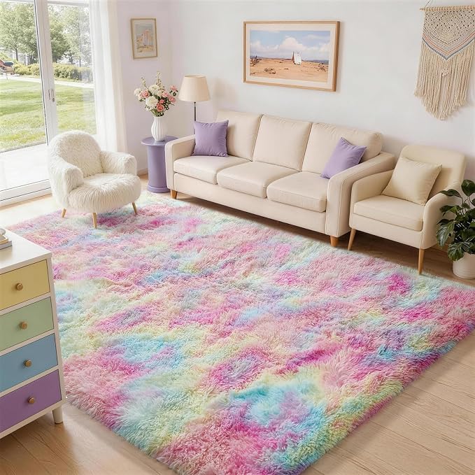 Ophanie Area Rugs for Bedroom Living Room, Color Rainbow, Size 6' x 9' by Ophanie