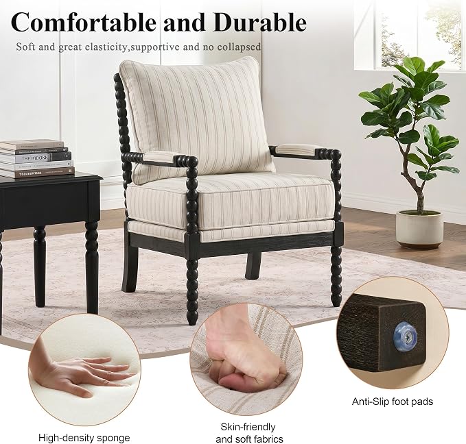 DUHOME Linen Fabric Spindle Accent Chair Set of 2, Bobbin Chair - Image 6