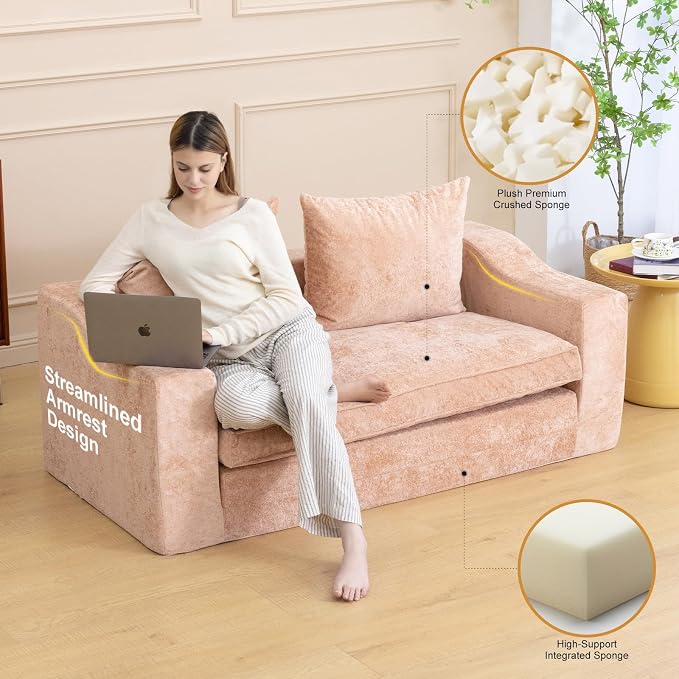 61" Convertible Sofa Bed Loveseat, Memory Foam Boneless Floor Couch - Image 4