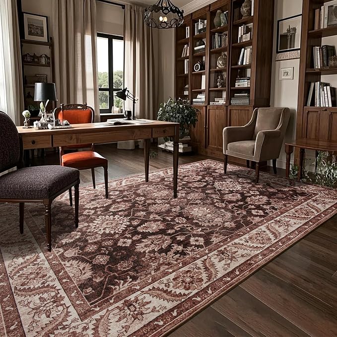 Area Rug for Living Room, 8x10 Area Rugs Washable, Retro Floral Non-Slip Carpet - Image 6