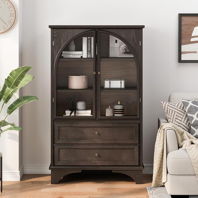 52" Tall Display Cabinet with Glass Doors, Glass Display Case Storage Cabinets - Image 3