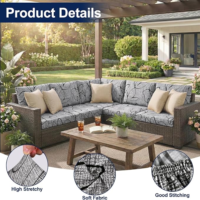 Smiry Waterproof Patio Cushion Covers, Stretch Outdoor Furniture Covers | Couch - Image 5