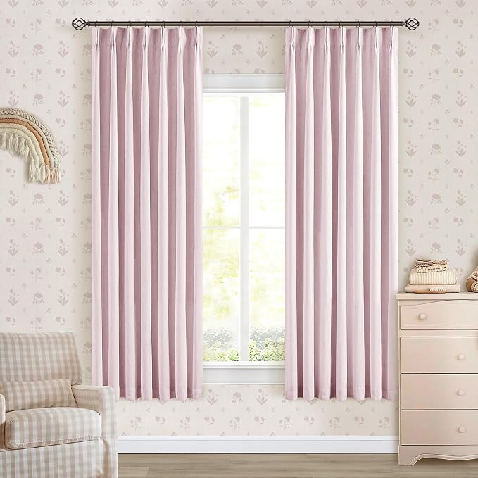 Light Pink 63 Inch Length Blackout Pinch Pleated Linen Curtains - Image 7