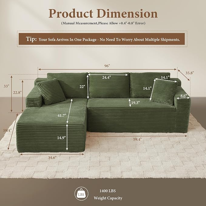 95" Sectional Couches for Living Room Cloud Couch Sofa - Image 2