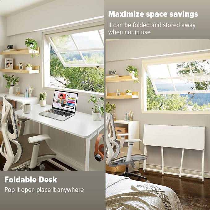 WOHOMO Folding Desk, Small Writing Desk 39.4", Space-Saving Foldable Laptop - Image 5