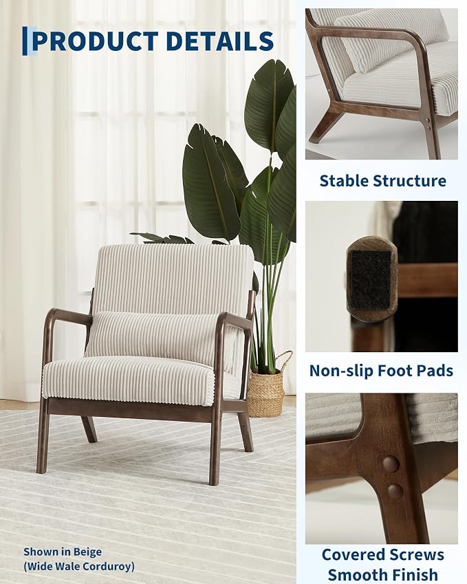 Garvee Mid-Century Accent Chair Set of 2, Cozy Reading Chair, Modern Lounge - Image 4