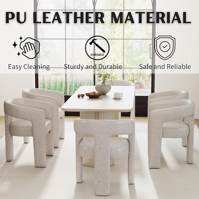 RIVOVA Modern Barrel Dining Chairs Set of 8, PU Leather Upholstered Accent Side - Image 3