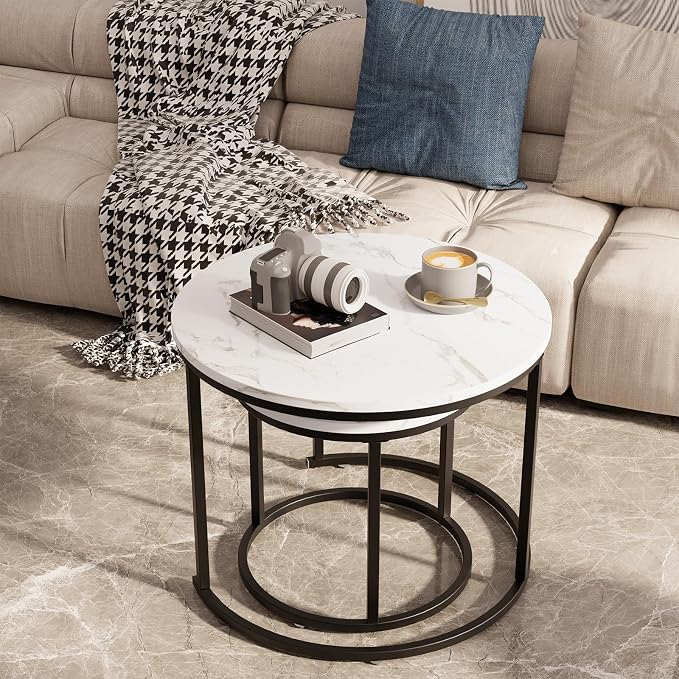 aboxoo Round Nesting Coffee Table Side Table Set of 2 End Tables - Image 7