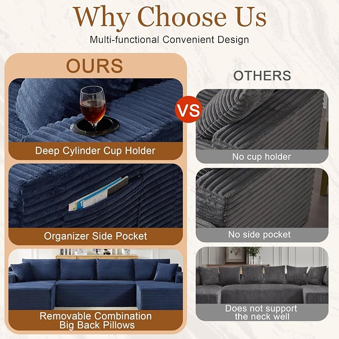 134 Inch Modular Sectional Sleeper Sofa, Boneless Cloud Couch - Image 4