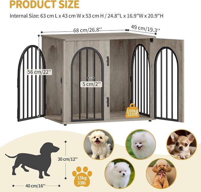 Hzuaneri 26.8'' Wooden Dog Crate Furniture, Indoor Dog Kennel Dogs Cage - Image 2