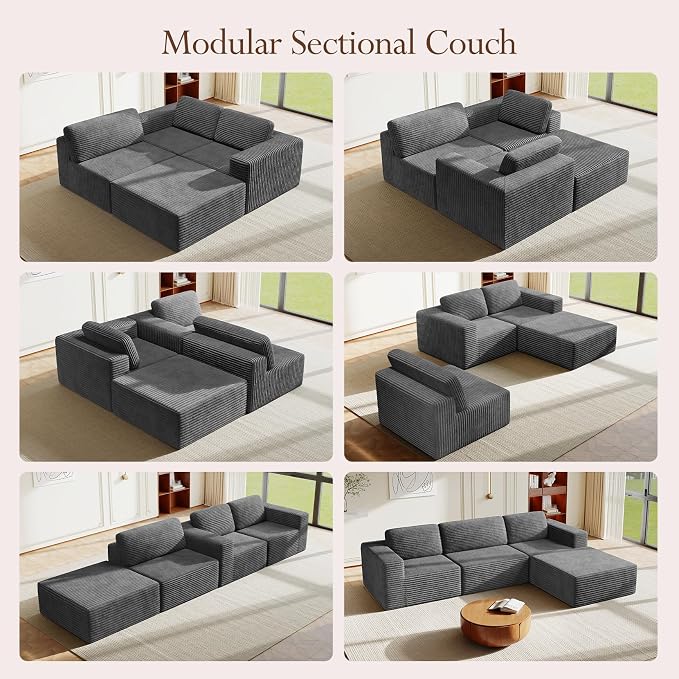Vesgantti 119" L-Shaped Modular Sectional Sofa, Corduroy Cloud Couch - Image 3