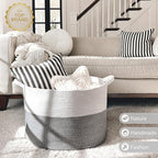 INDRESSME Large Storage Basket, 21.7'' x 13.8'' Cotton Rope Blanket Basket - Image 7