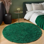 Dark Green Round Area Rugs 5ft, Fluffy Soft Bedroom Circle Rug - Image 7