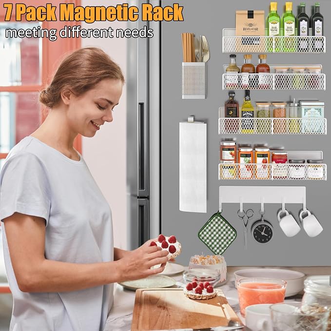 Magnetic Spice Rack for Refrigerator, 7 Pack 100% Metal Strong Magnet Shelves - Image 5