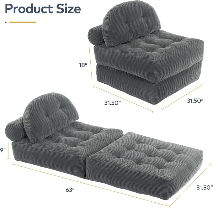 Convertible Corduroy Floor Sofa, 3-in-1 Folding Lazy Sofa Bed - Image 2
