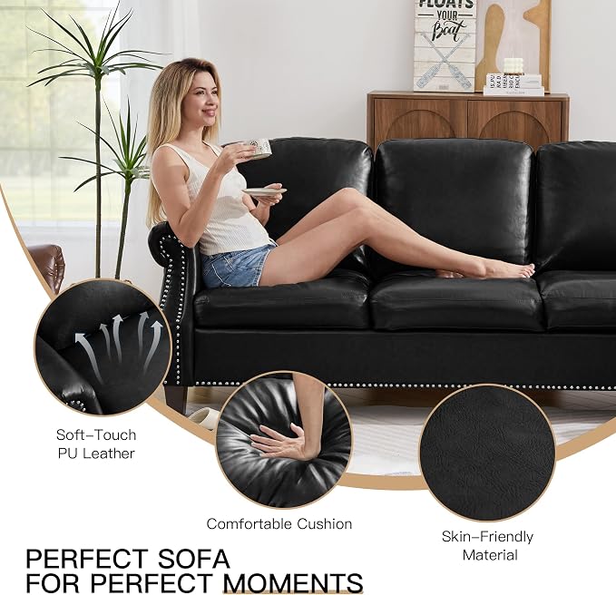 LEVNARY Compact PU Leather Sofa Set 3 Piece, Small Space Couch Set - Image 5