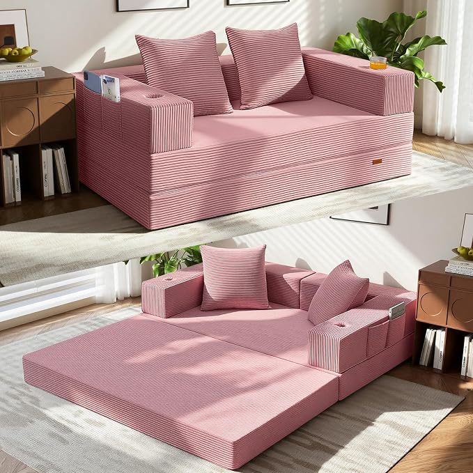 COMAX Futon Sofa Bed, 4‑in‑1 Convertible Sofa Bed, Folding Boneless Couches by COMAX
