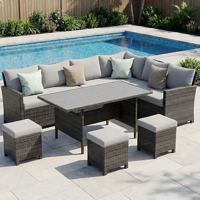 Wisteria Lane 7 Piece Patio Furniture Set, High Curved Back Wicker Outdoor by WisteriaLane