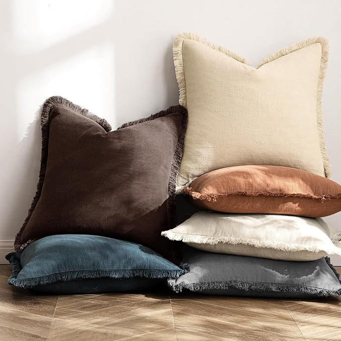MIULEE Linen Decorative Fall Euro Throw Pillow Covers Dark Brown 26x26 | Set of - Image 6