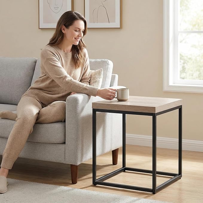 CENSI Modern Square End Table, Extra Thick 1.6" Wood Top & Metal Frame - Image 5