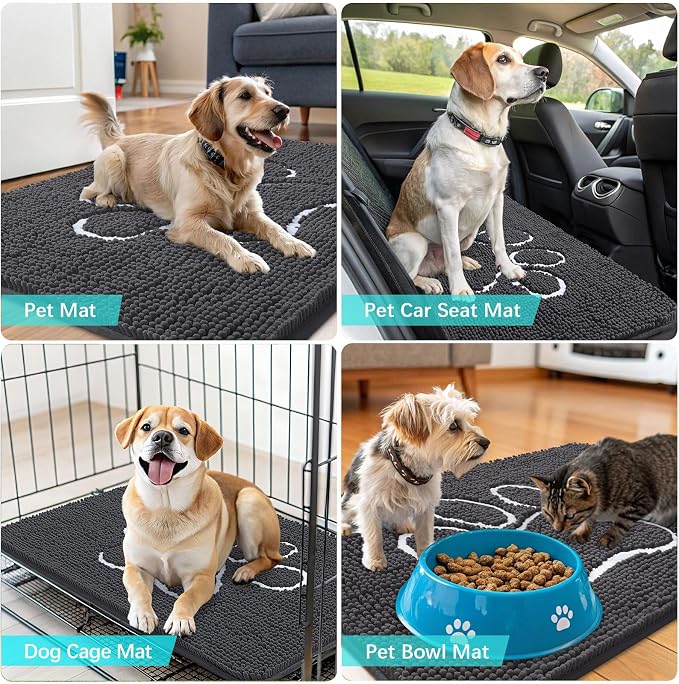 OLANLY Dog Door Mat for Muddy Paws 54x24, Paw Print Design Chenille Mud Mat | - Image 7