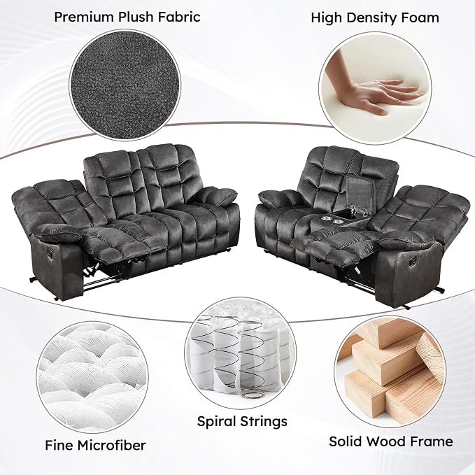HAOMARKETS Manual Reclining Loveseat Sofa Set of 2 - Image 6