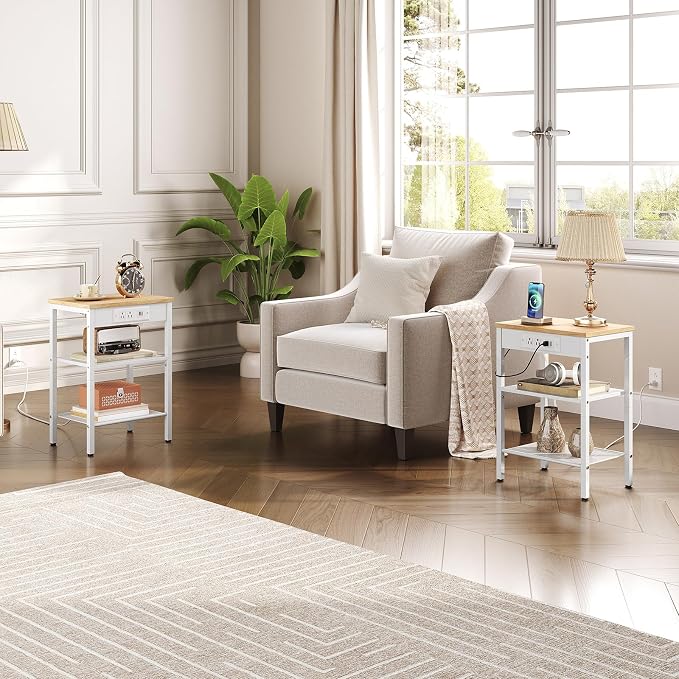 HOOBRO Side Table with Charging Station and USB Port, Small End Table - Image 8