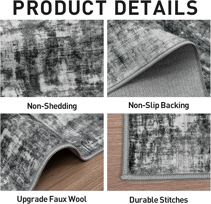 6x9 Area Rugs for Living Room: Washable Abstract Black Badroom Carpet | - Image 5