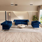Mid-Century Modern Blue Velvet Single Sofa - Image 6