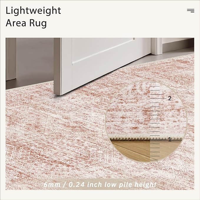 Soalmost 6x9 Area Rug for Living Room Washable Rugs Non-Slip Pink | Low-Pile - Image 7