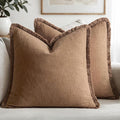 MIULEE Linen Fringe Decorative Fall Euro Throw Pillow Covers Brown 26x26 | Set by MIULEE
