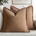 MIULEE Boho Linen Fringe Decorative Fall Throw Pillow Covers Brown 16x16 | Set by MIULEE