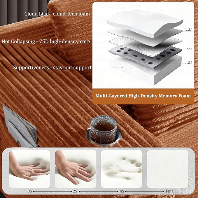 108" Cloud Sectional Couch, Comfort L Shaped Boneless Couch - Image 7