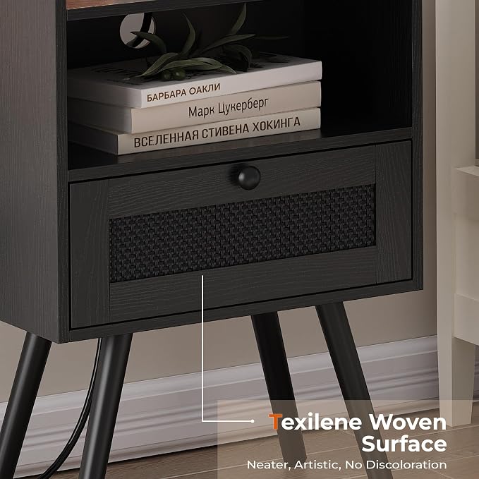 SUPERJARE Nightstand with Charging Station, Bedside Table with Texilene Surface - Image 7