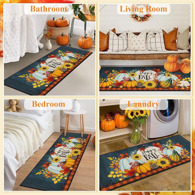 HEBE Fall Kitchen Rugs Set of 3, Washable Pumpkin Kitchen Mats - Image 6