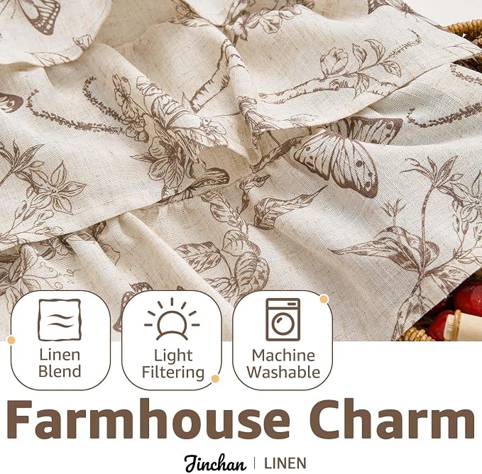 jinchan Ruffled Valance Curtain Linen Floral Kitchen Valance 18 Inch Shabby - Image 6
