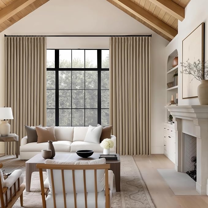 Light Brown Blackout Pinch Pleat Linen Curtains 105 Inches Long - Image 6