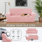 Stretch Loveseat Couch Cover, 2 Cushion Couch Slipcover, Dusty Pink | 1-Piece - Image 3