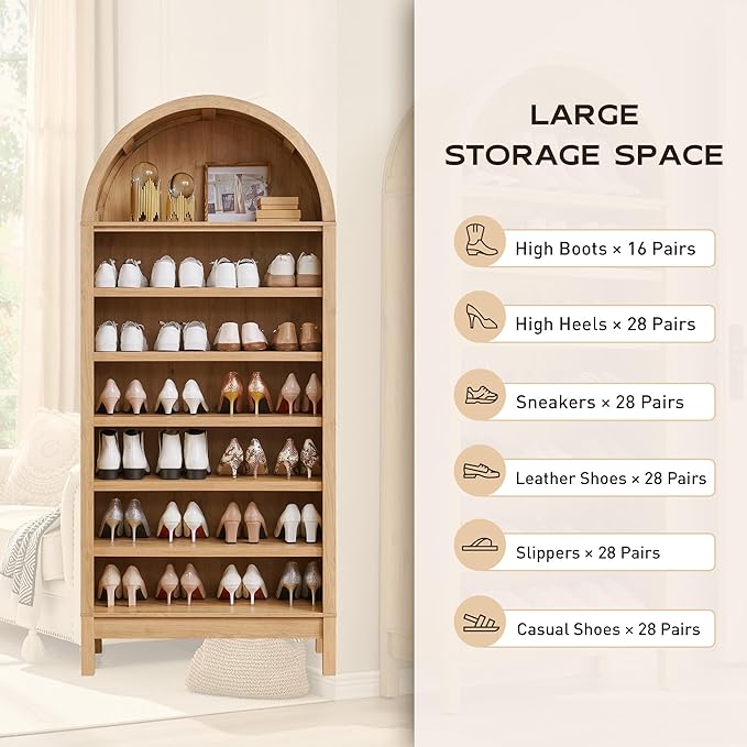 IFGET 71" Tall Arched Bookshelf, 7 Tiers Arch Bookcase - Image 4