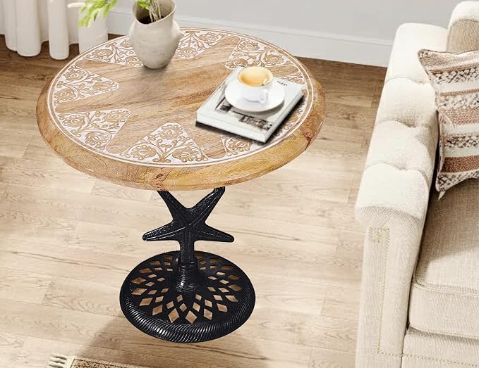 Side Tables-Hand Carved Vintage Boho Folding End Tables - Image 4