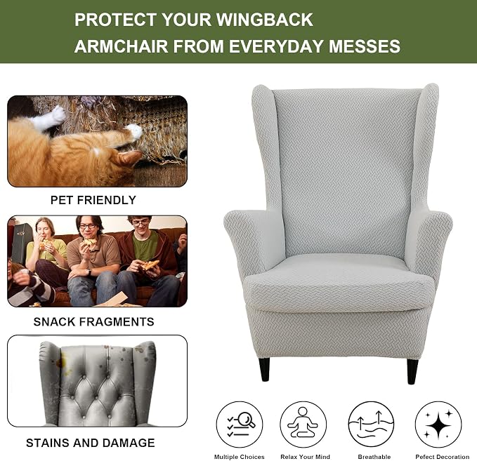 HAOYONG Jacquard Wingback Chair Cover Thickening Armchair Covers 2 Pieces - Image 4