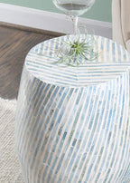 Linon Tylin Ivory and Blue Capiz Drum Accent Table - Image 2