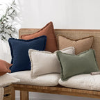 MIULEE Linen Fringe Decorative Euro Throw Pillow Covers Dark Navy 22x22 | Set - Image 6