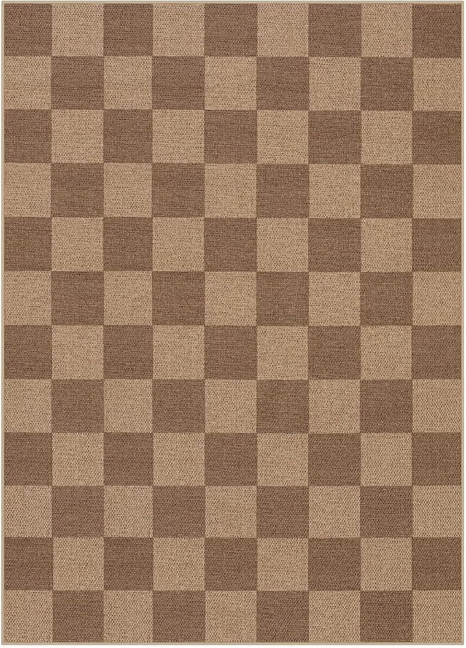 Lahome Checkered Easy Jute Living Room Rug, 5x7 Outdoor Patio Rugs Washable | - Image 9