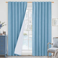 Blue 100% Blackout Linen Curtains 84 Inch by LAMIT