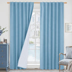 Blue 100% Blackout Linen Curtains 84 Inch by LAMIT